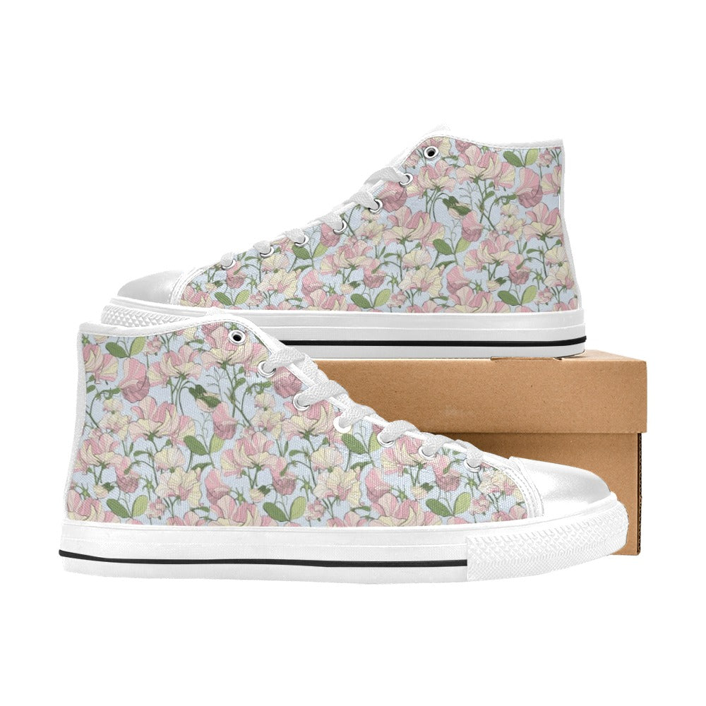 Sweet Pea Print Design LKS304 High Top Women's White Shoes
