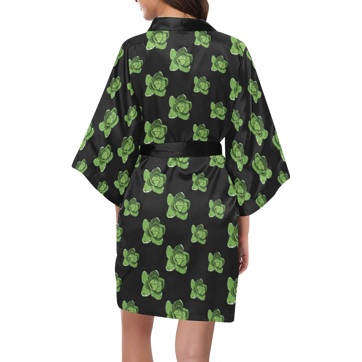 Cabbage Pattern Print Design 03 Women's Short Kimono