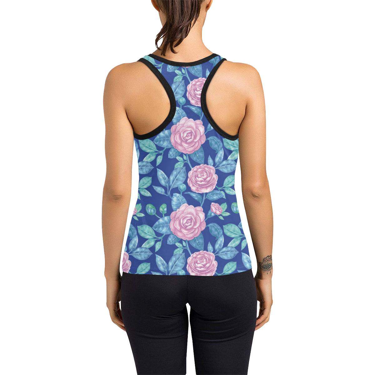 Camellia Pattern Print Design CM05 Women's Racerback Tank Top