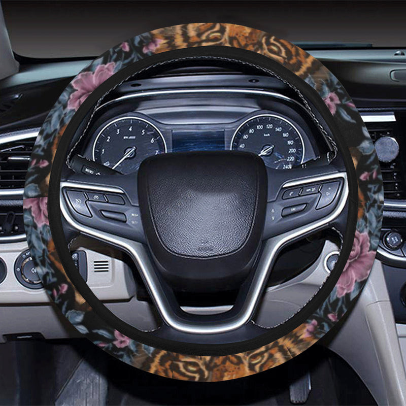 Tiger Head Floral Steering Wheel Cover with Elastic Edge