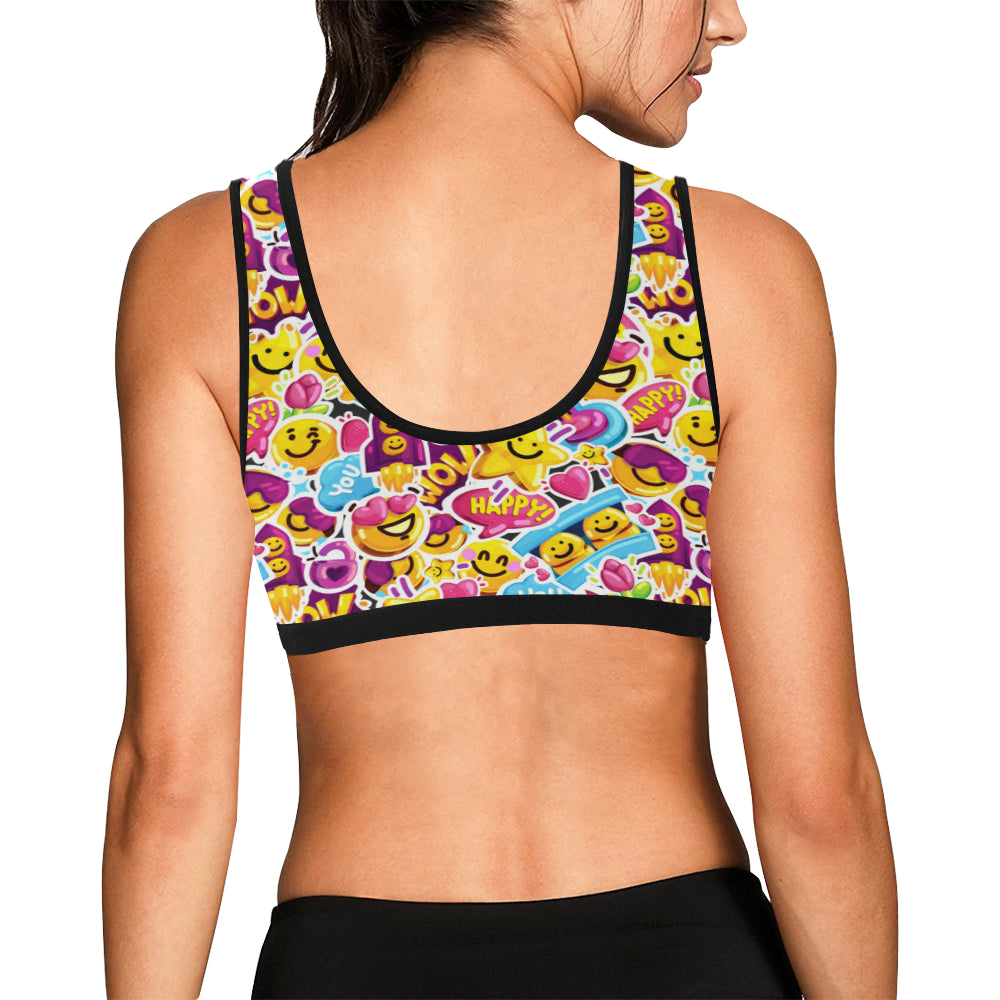 Emoji Sticker Print Pattern Sports Bra