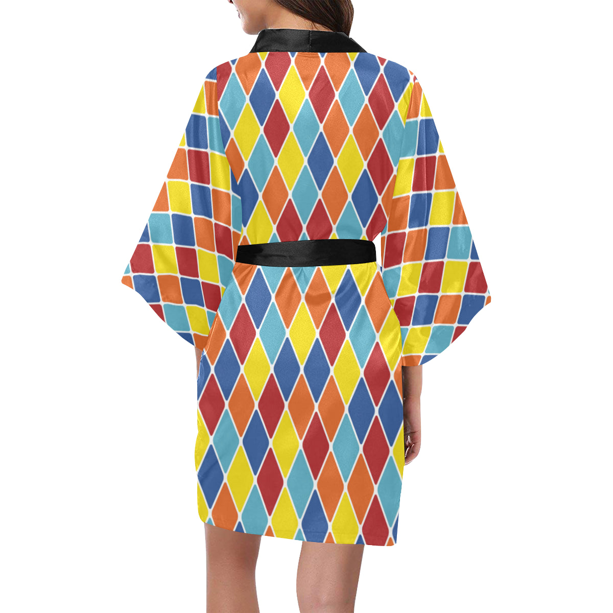 Harlequin Pattern Print Design 01 Women's Short Kimono