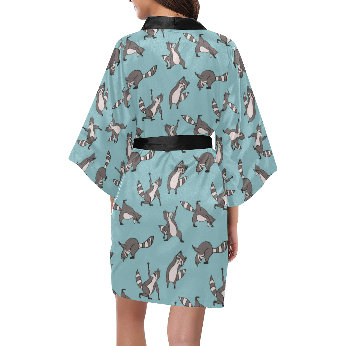 Raccoon Pattern Print Design A07 Women's Short Kimono