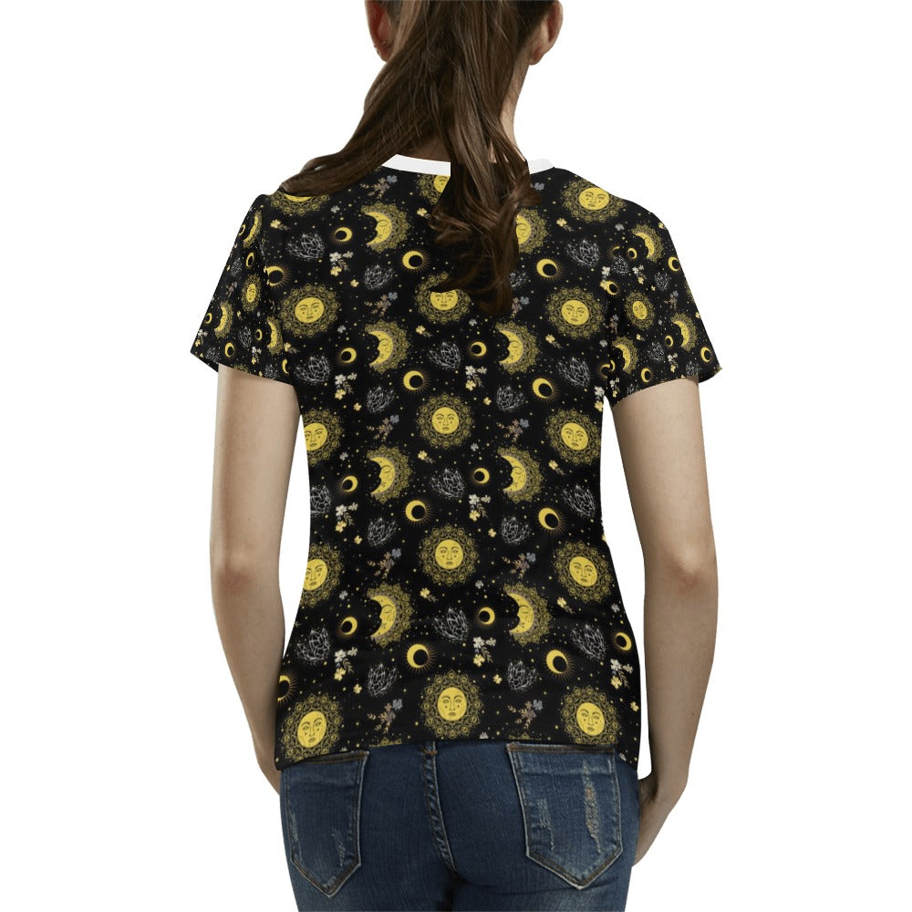 Sun Moon Print Design LKS301 Women's T-shirt