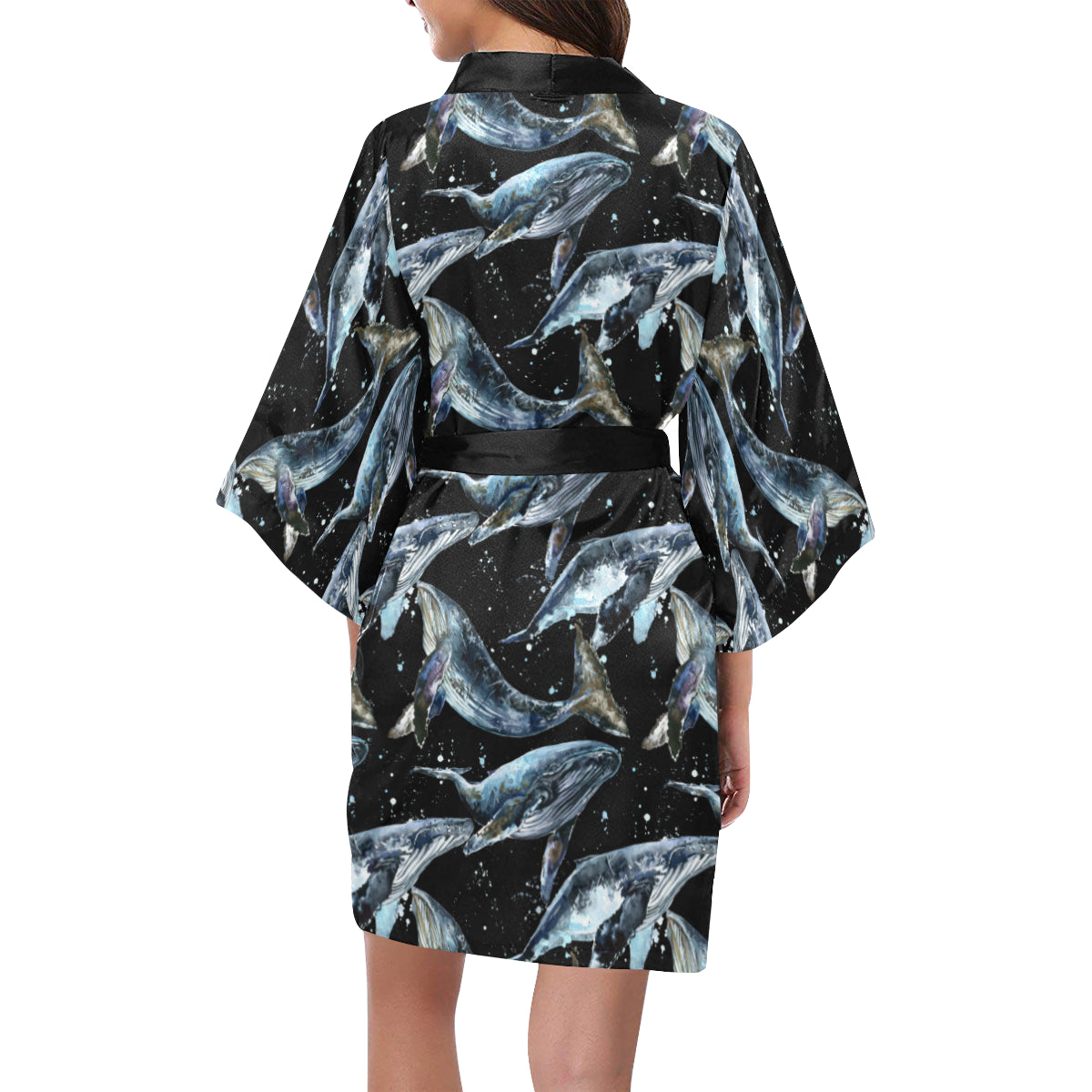 Humpback Whale Pattern Print Design 01 Women's Short Kimono