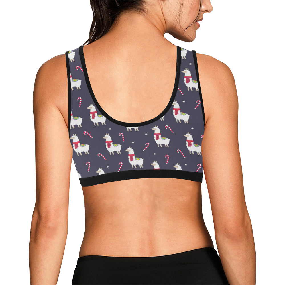 Llama with Candy Cane Themed Print Sports Bra