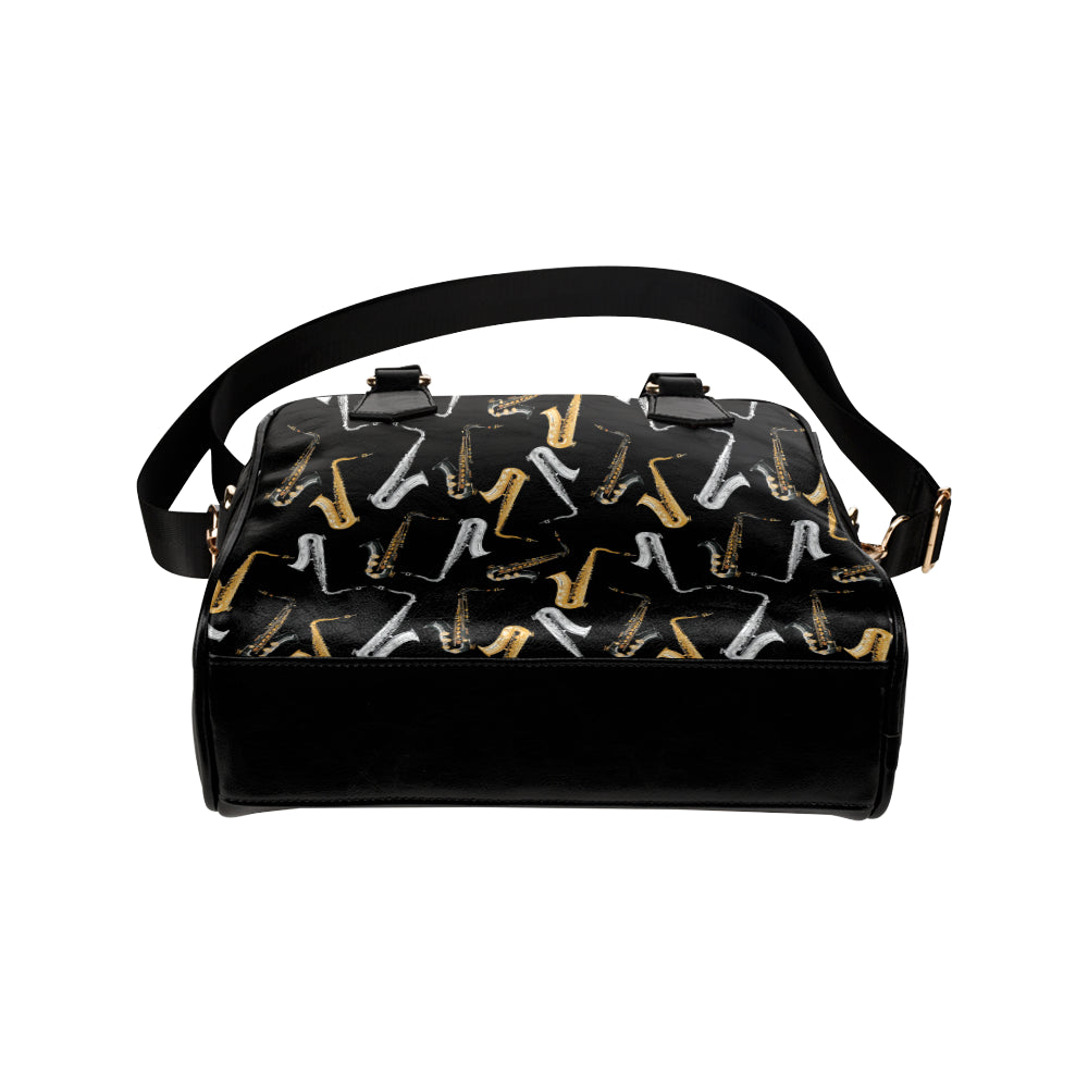 Saxophone Pattern Print Design 01 Shoulder Handbag