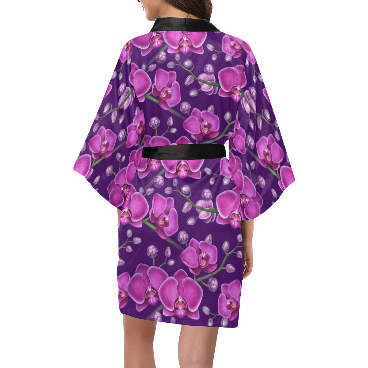 Orchid Pattern Print Design A03 Women's Short Kimono