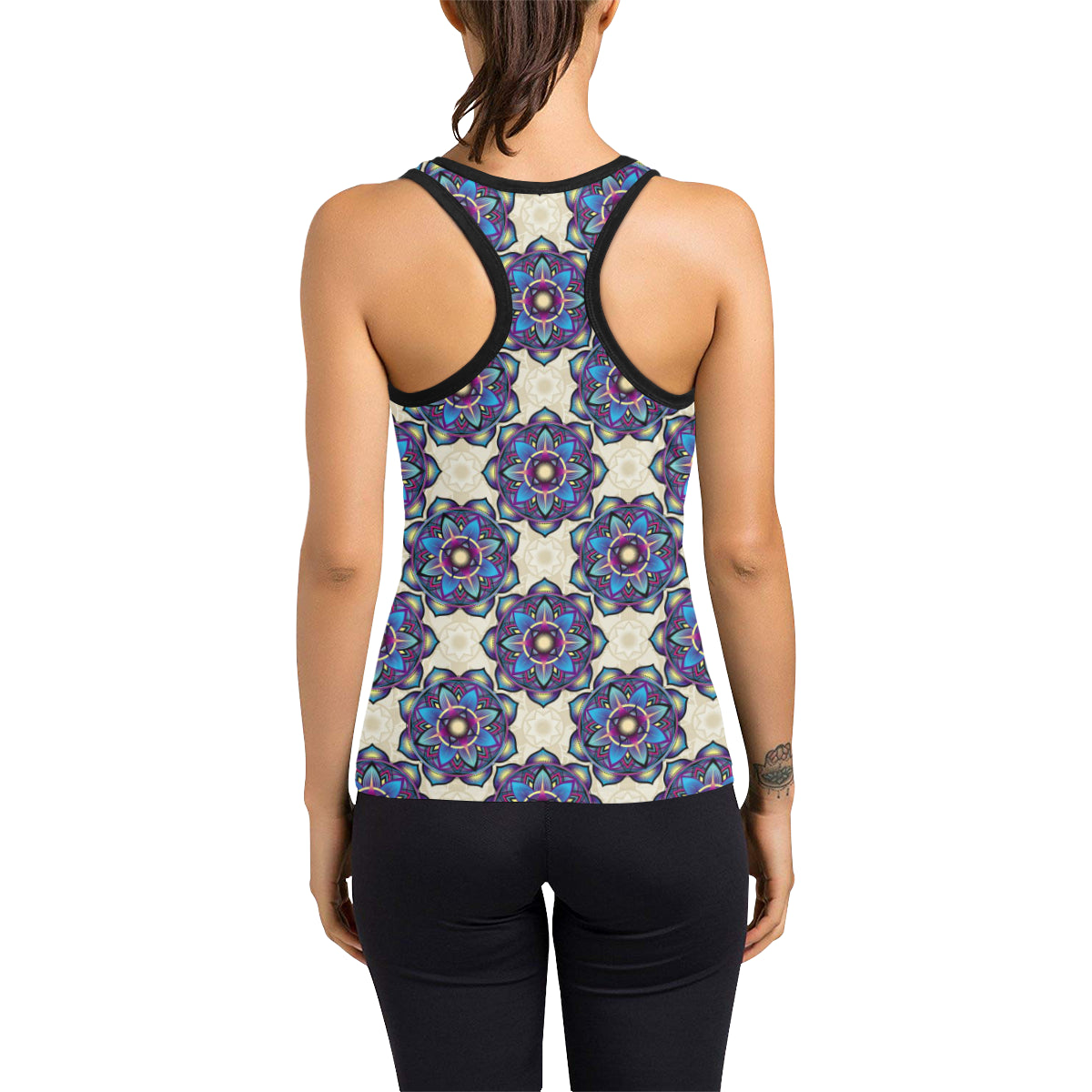 lotus Boho Pattern Print Design LO08 Women's Racerback Tank Top