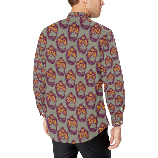 Chimpanzee Pattern Print Design 02 Men's Long Sleeve Shirt