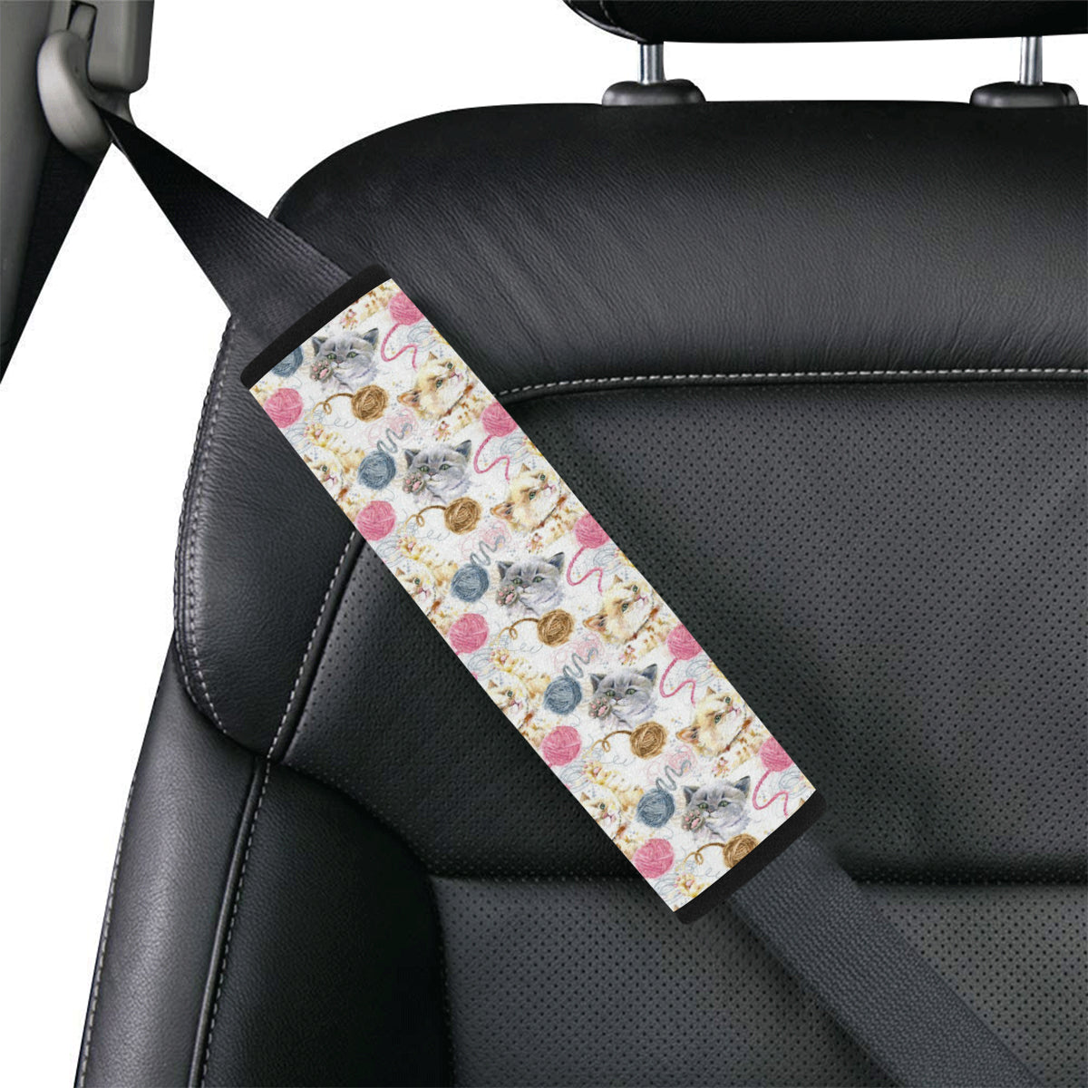 Cat Playing Yarn Pattern Print Design 07 Car Seat Belt Cover