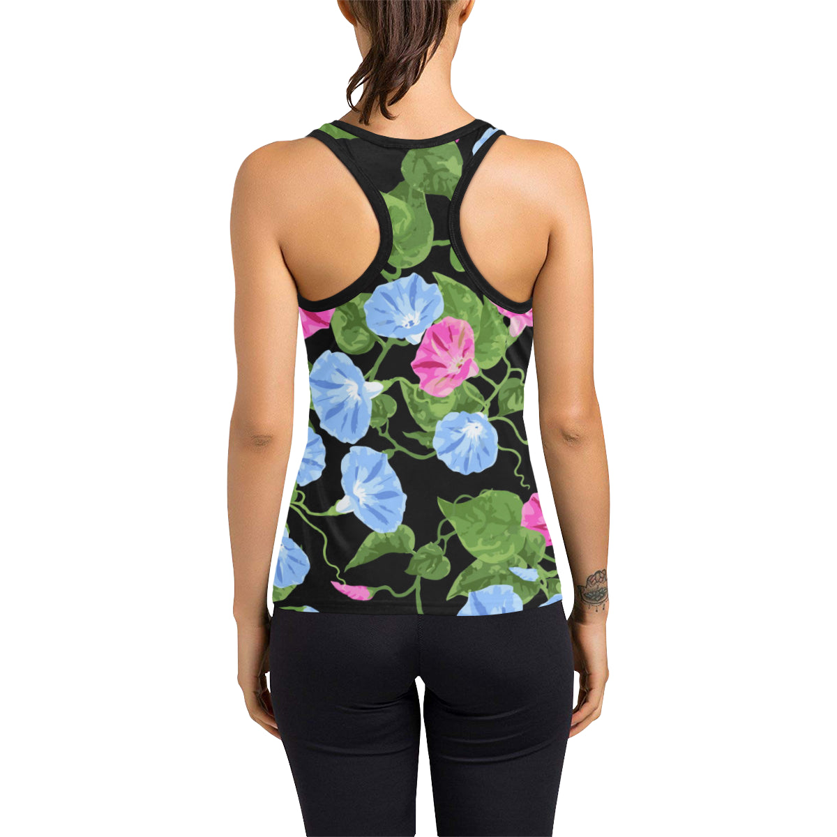 Morning Glory Pattern Print Design MG04 Women's Racerback Tank Top