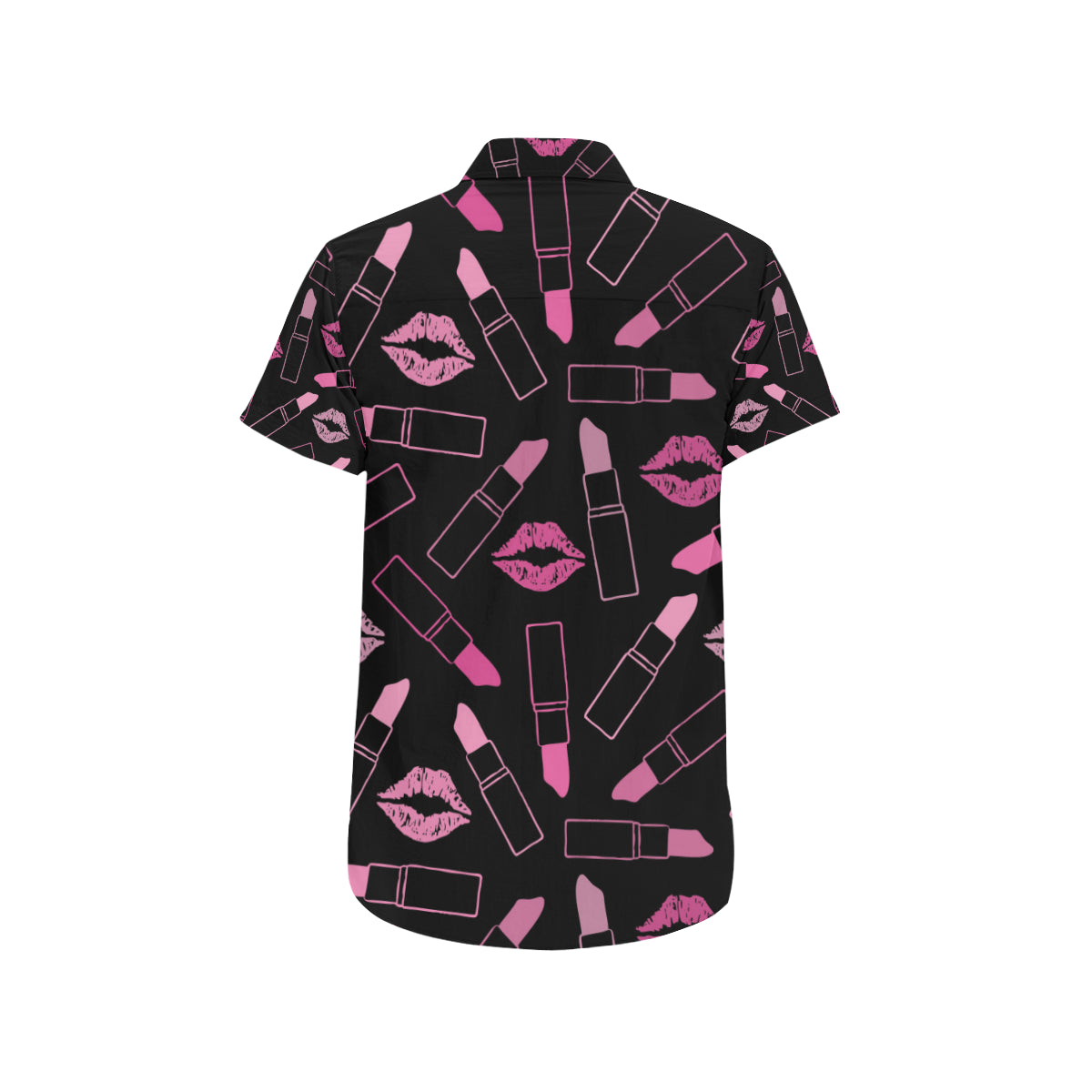 Lipstick Pink Pattern Print Design 01 Men's Short Sleeve Button Up Shirt