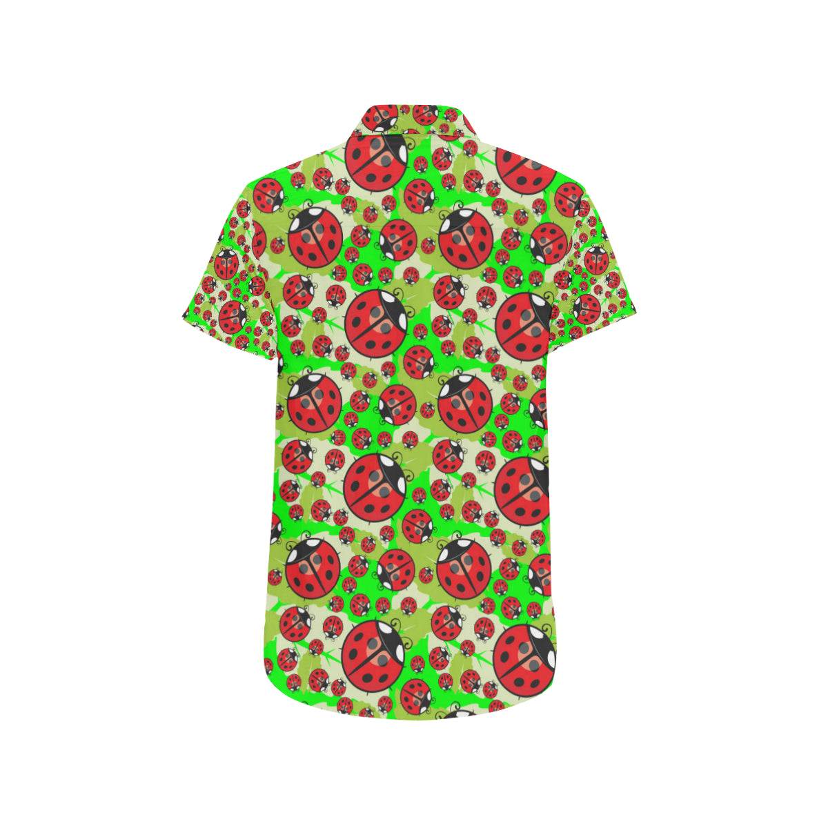 Ladybug with Leaf Print Pattern Men's Short Sleeve Button Up Shirt