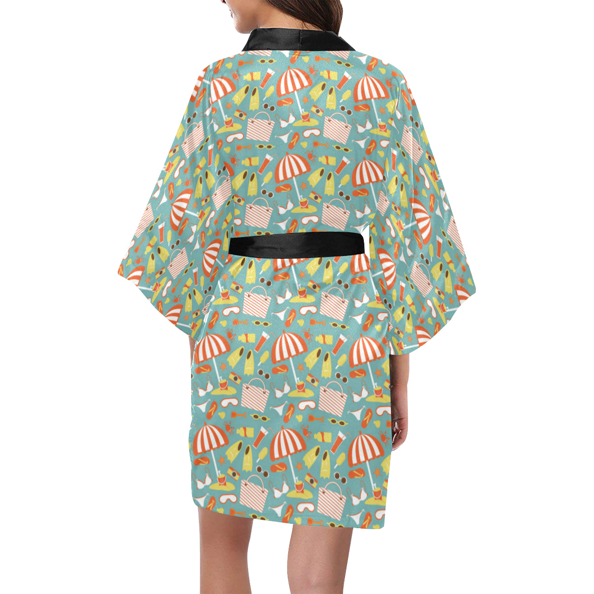 Beach Scene Pattern Print Design 02 Women's Short Kimono