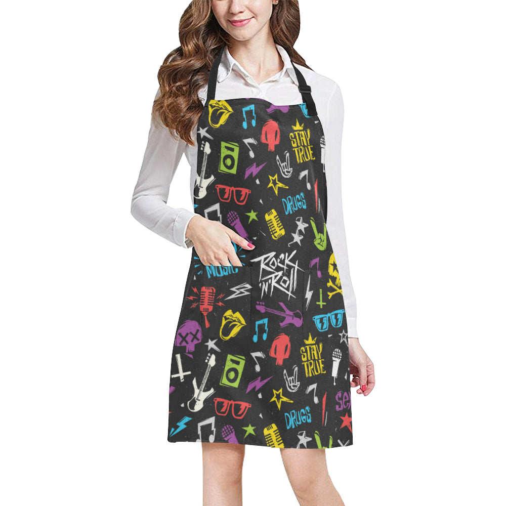Rock and Roll Pattern Print Design A02 Apron with Pocket