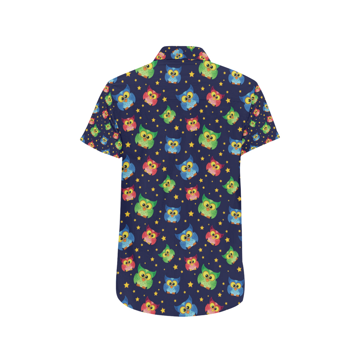 Owl with Star Themed Design Print Men's Short Sleeve Button Up Shirt