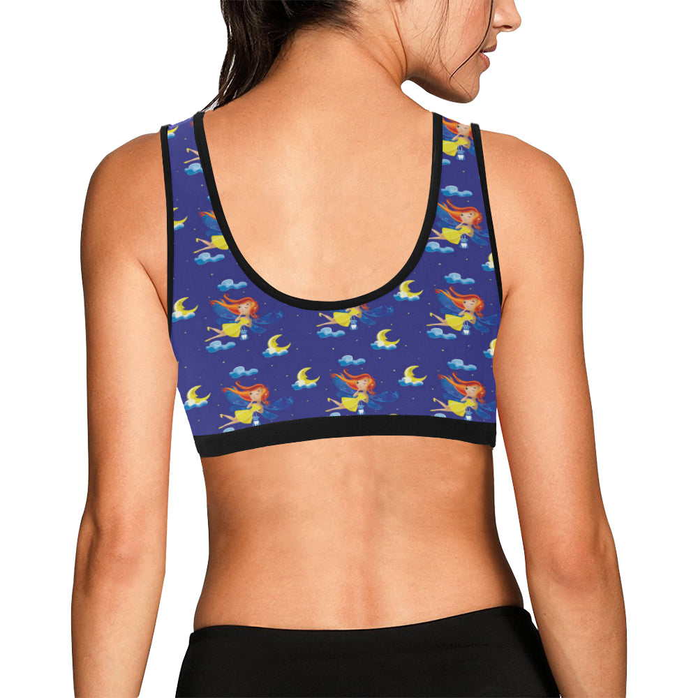 Fairy with Moon Print Pattern Sports Bra