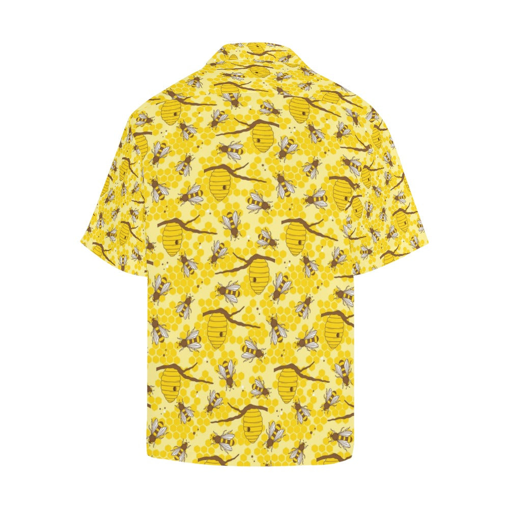 Bee With Honeycomb Print Design LKS302 Men's Hawaiian Shirt