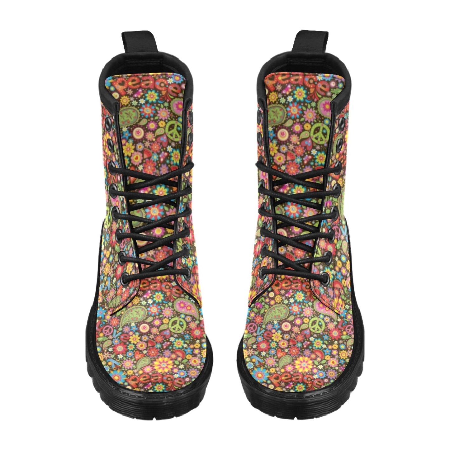 Flower Power Peace Paisley Themed Print Women's Boots