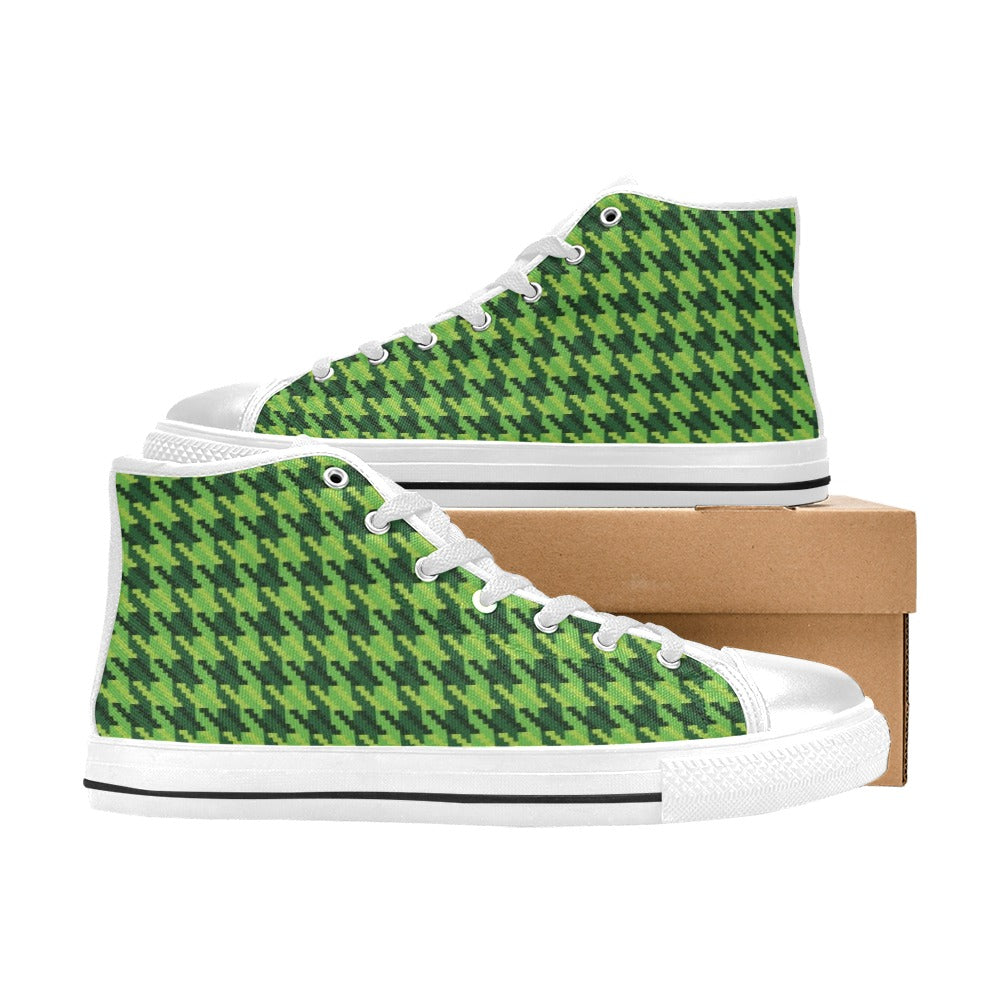 St Patricks Day Houndstooth Pattern Print LKS301 High Top Women's White Shoes