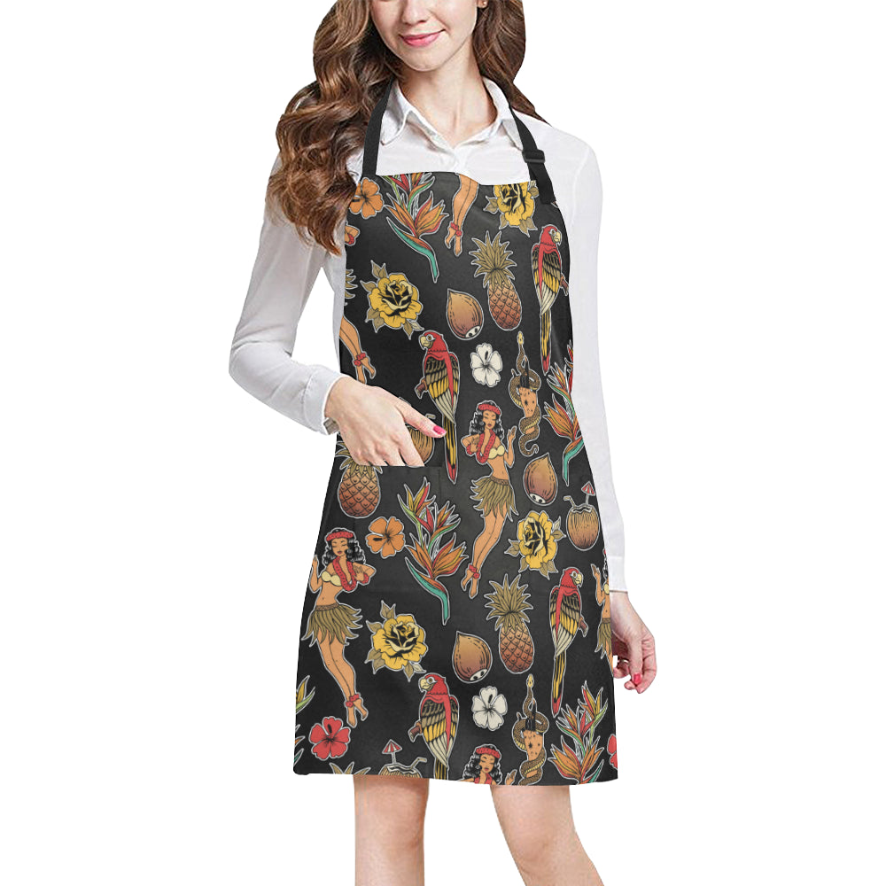 Hula Dancers Hawaiian Style Pattern Print Design 0 Apron with Pocket