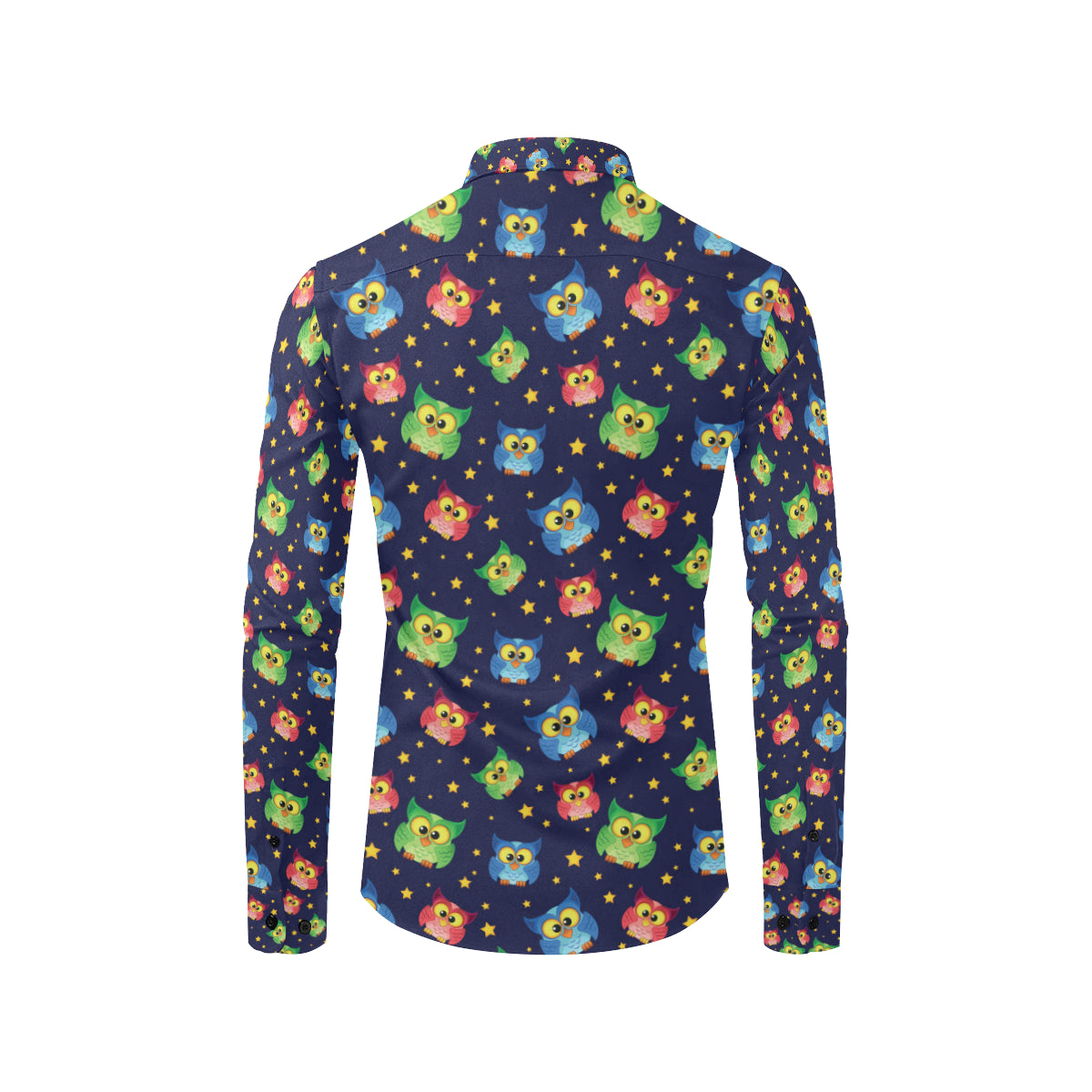 Owl with Star Themed Design Print Men's Long Sleeve Shirt