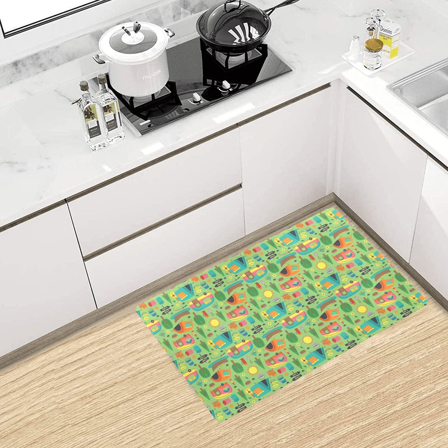 Camping Camper Pattern Print Design 04 Kitchen Mat