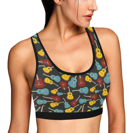 Acoustic Guitar Pattern Print Design 01 Sports Bra