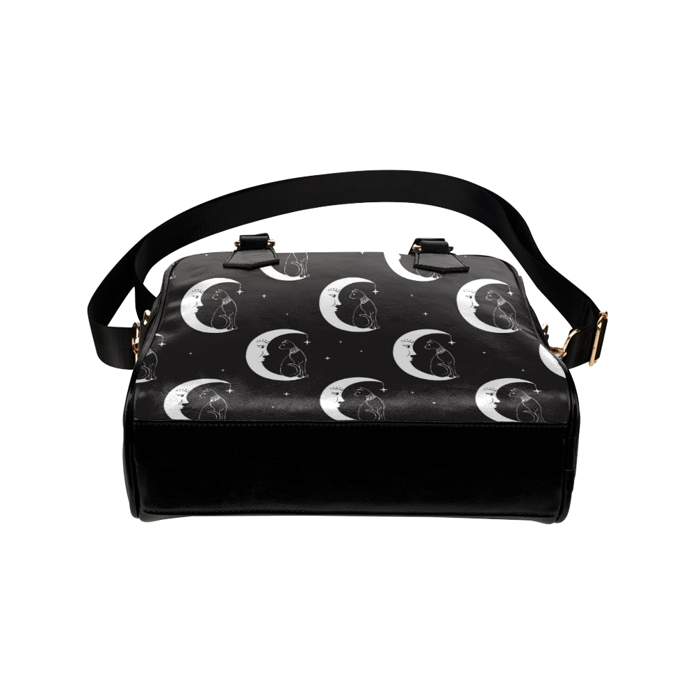 Moon with Cat Pattern Print Design 04 Shoulder Handbag