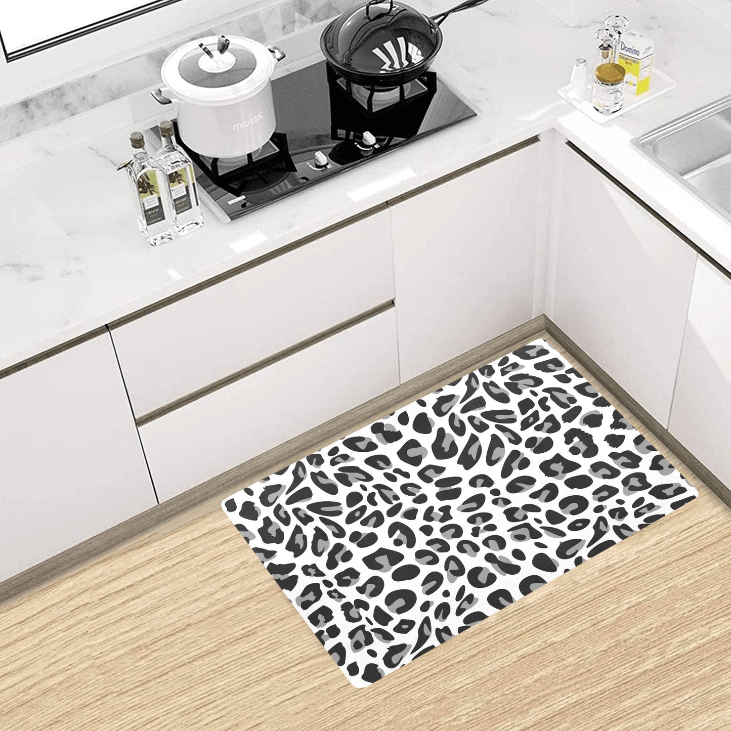 Snow Leopard Skin Print Kitchen Mat