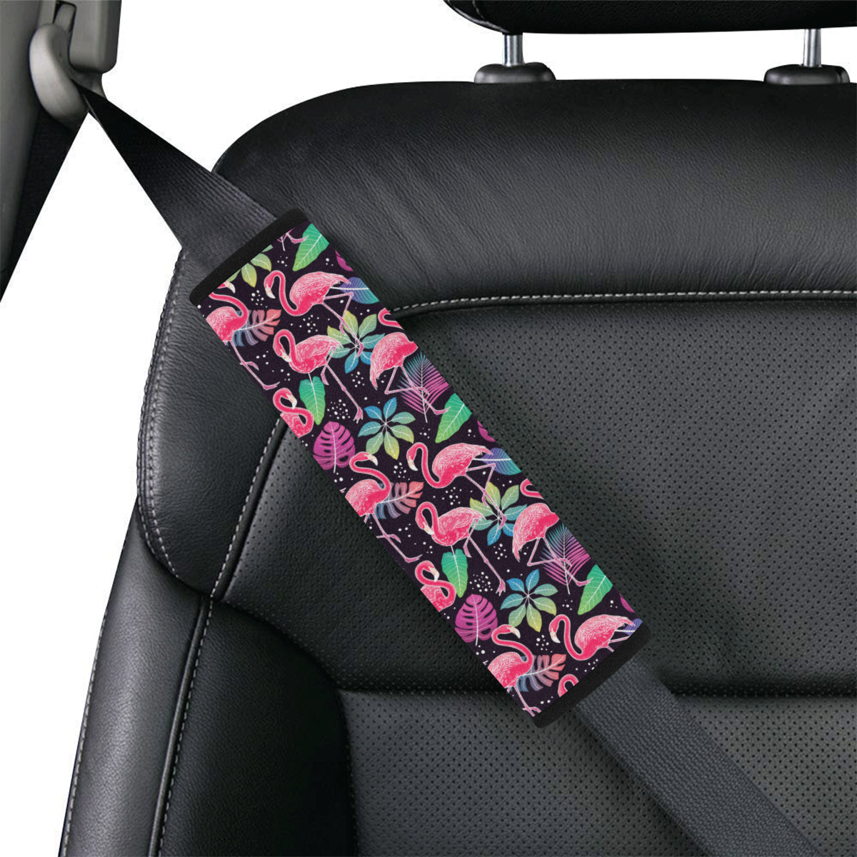 Flamingo Tropical leaves Neon Print Car Seat Belt Cover