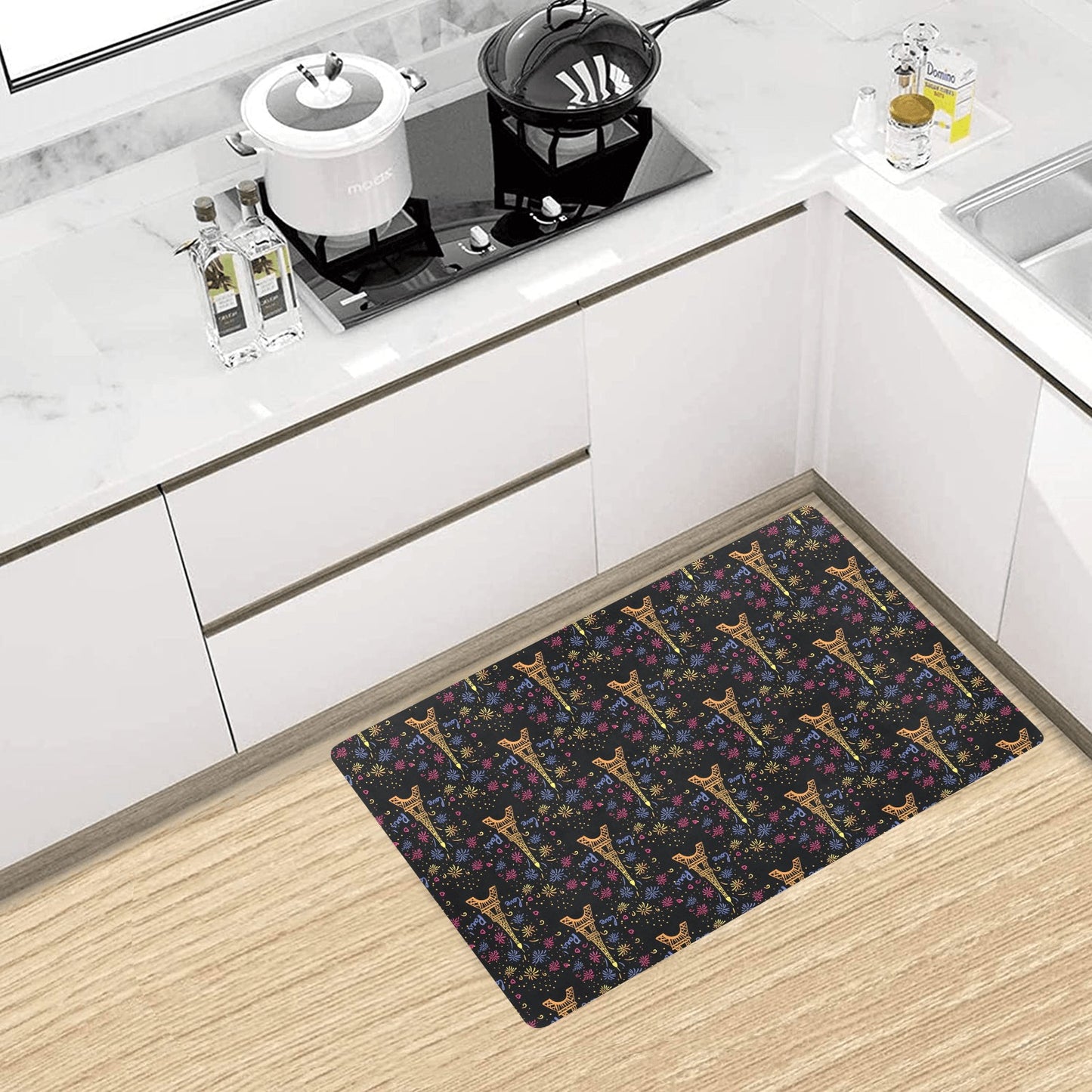 Eiffel Tower Love Paris Print Kitchen Mat