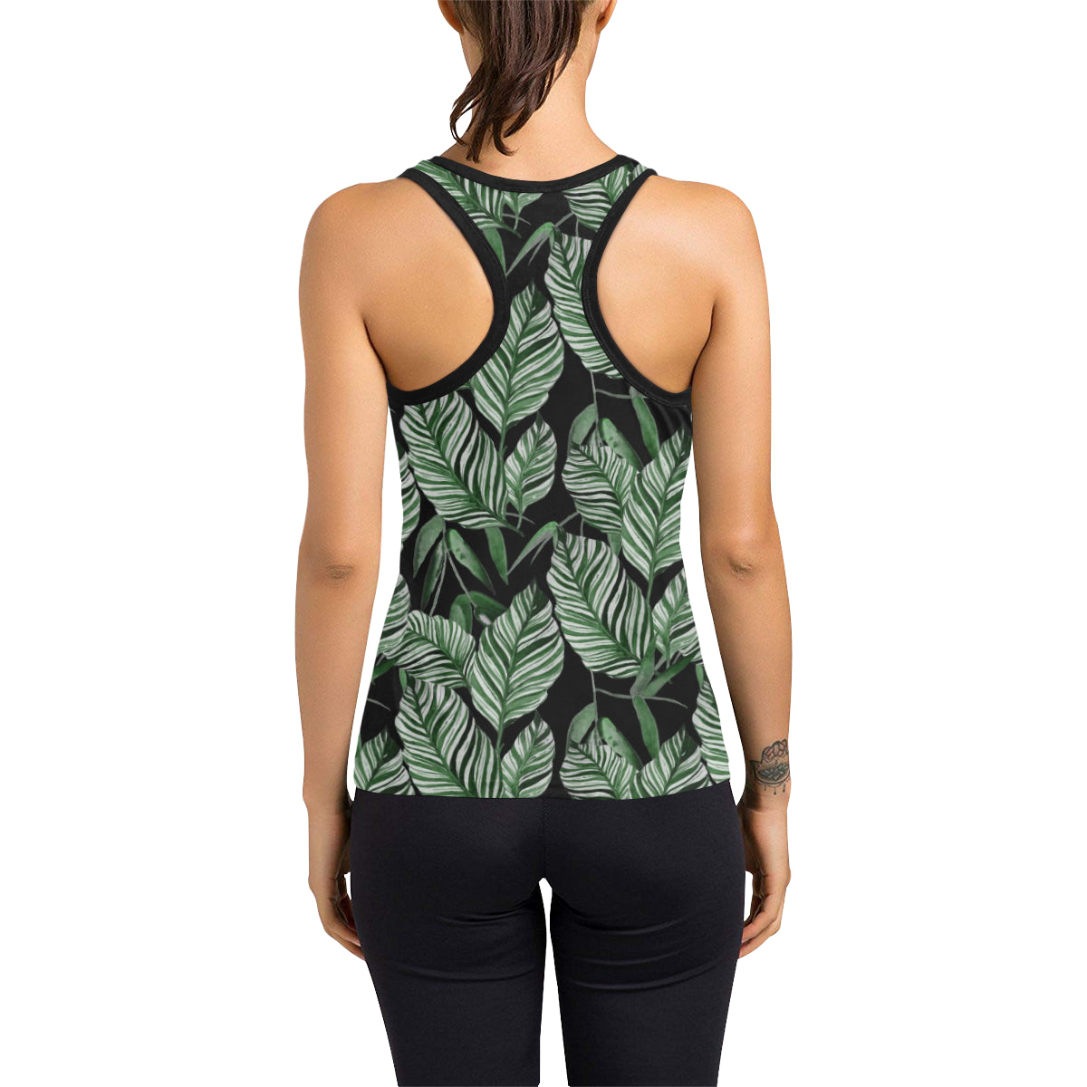 Palm Leaves Pattern Print Design PL09 Women's Racerback Tank Top