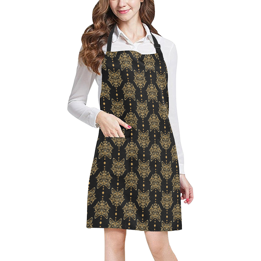 Aztec Wolf Pattern Print Design 04 Apron with Pocket