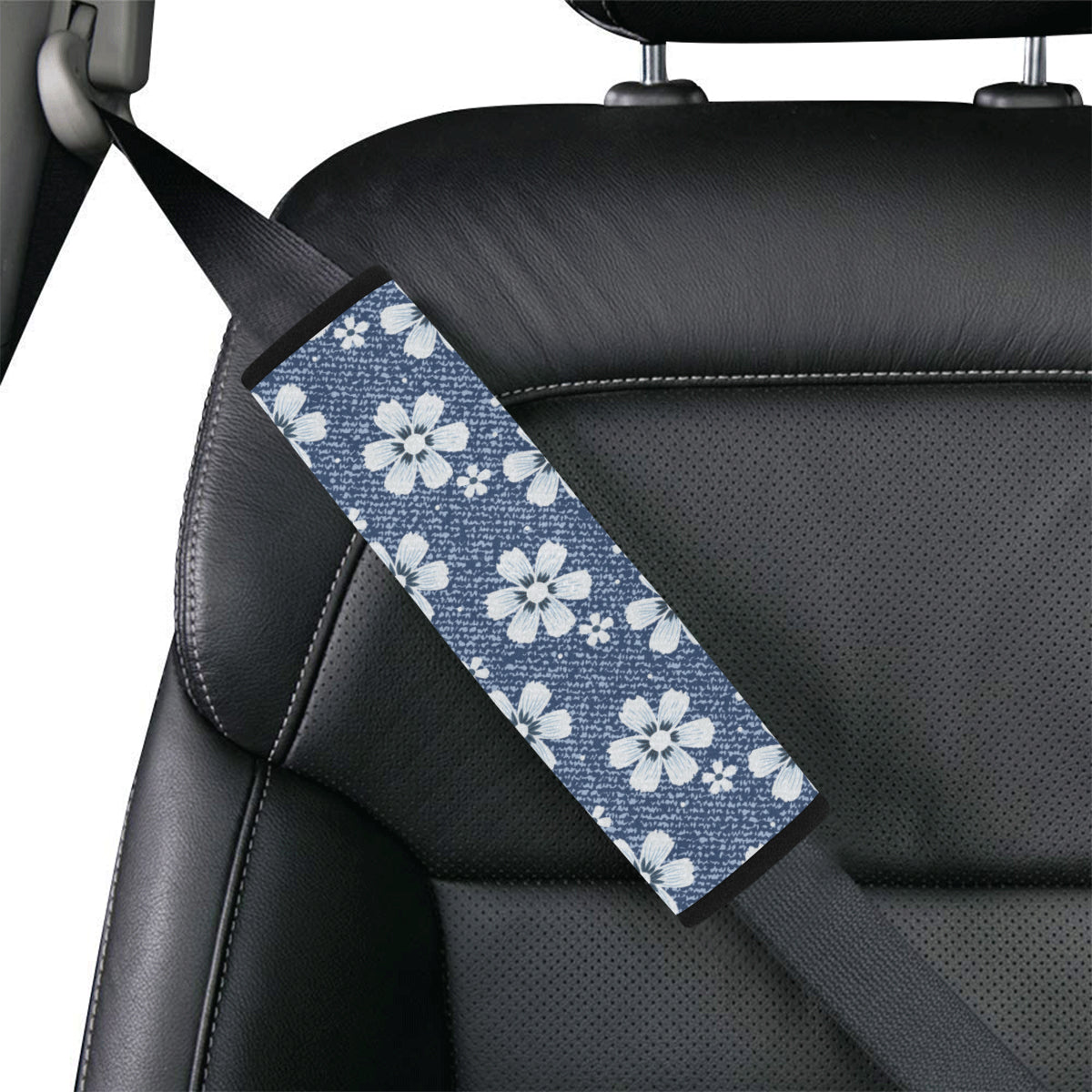 Jean Flower Pattern Print Design 03 Car Seat Belt Cover