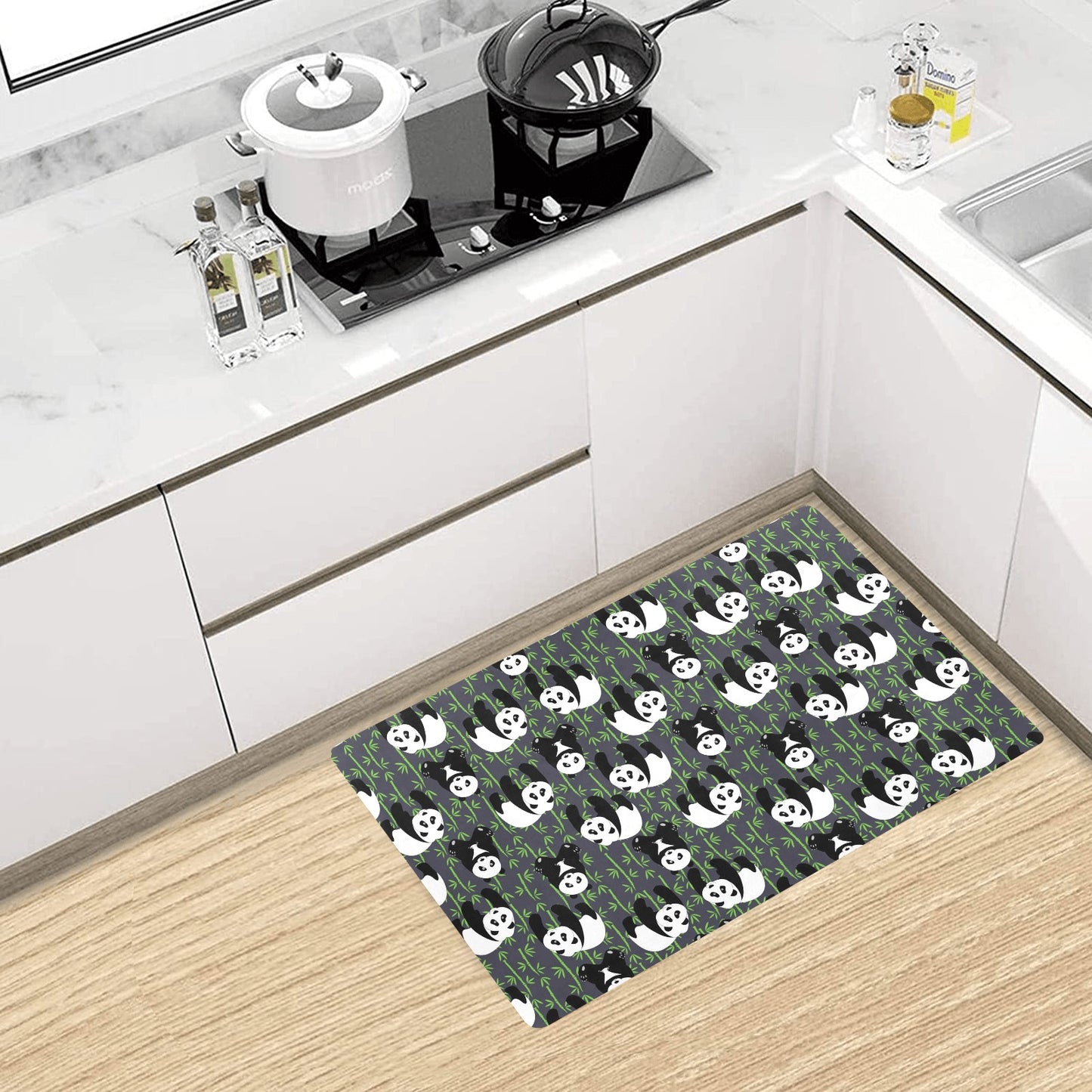 Panda Bear Bamboo Themed Print Kitchen Mat