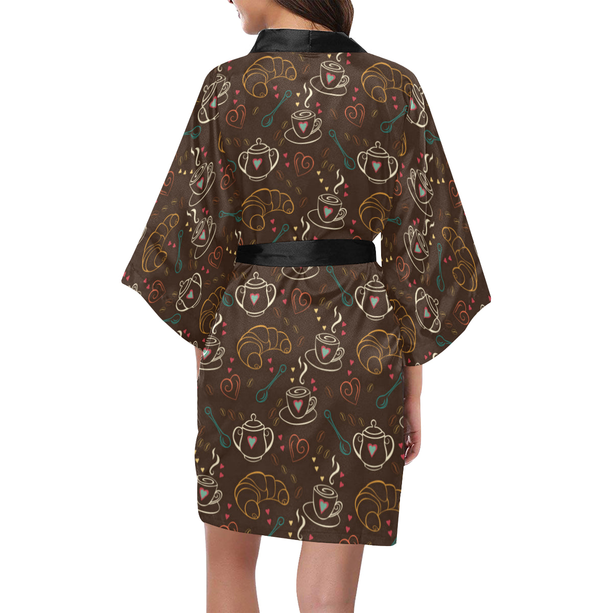 Coffee Pattern Print Design 06 Women's Short Kimono