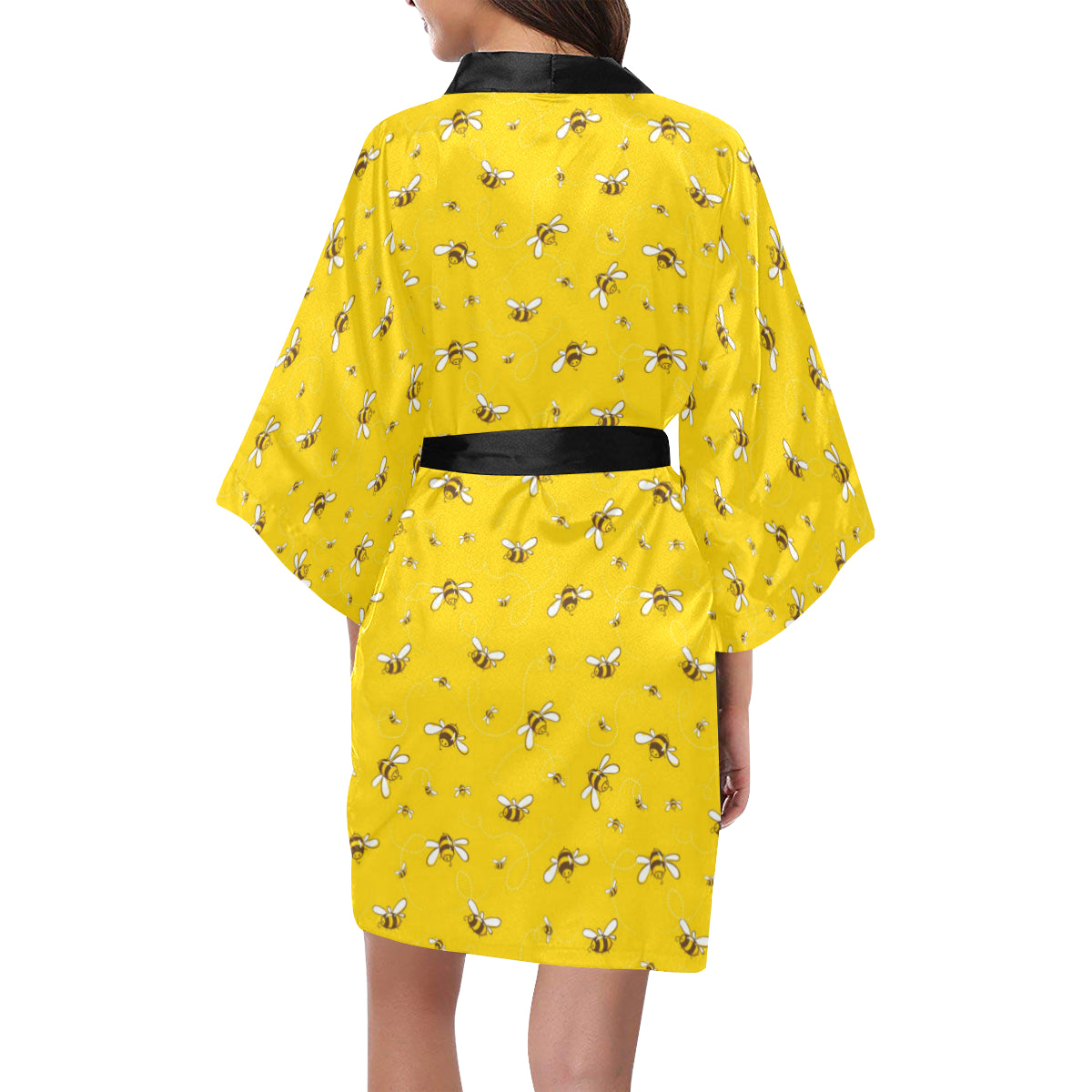 Bee Pattern Print Design 05 Women's Short Kimono