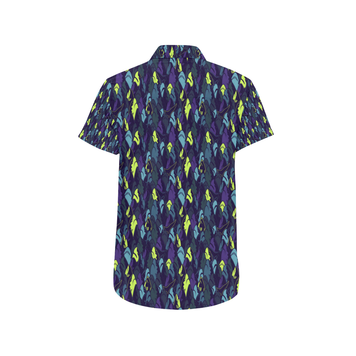 Shark Neon color Print Men's Short Sleeve Button Up Shirt
