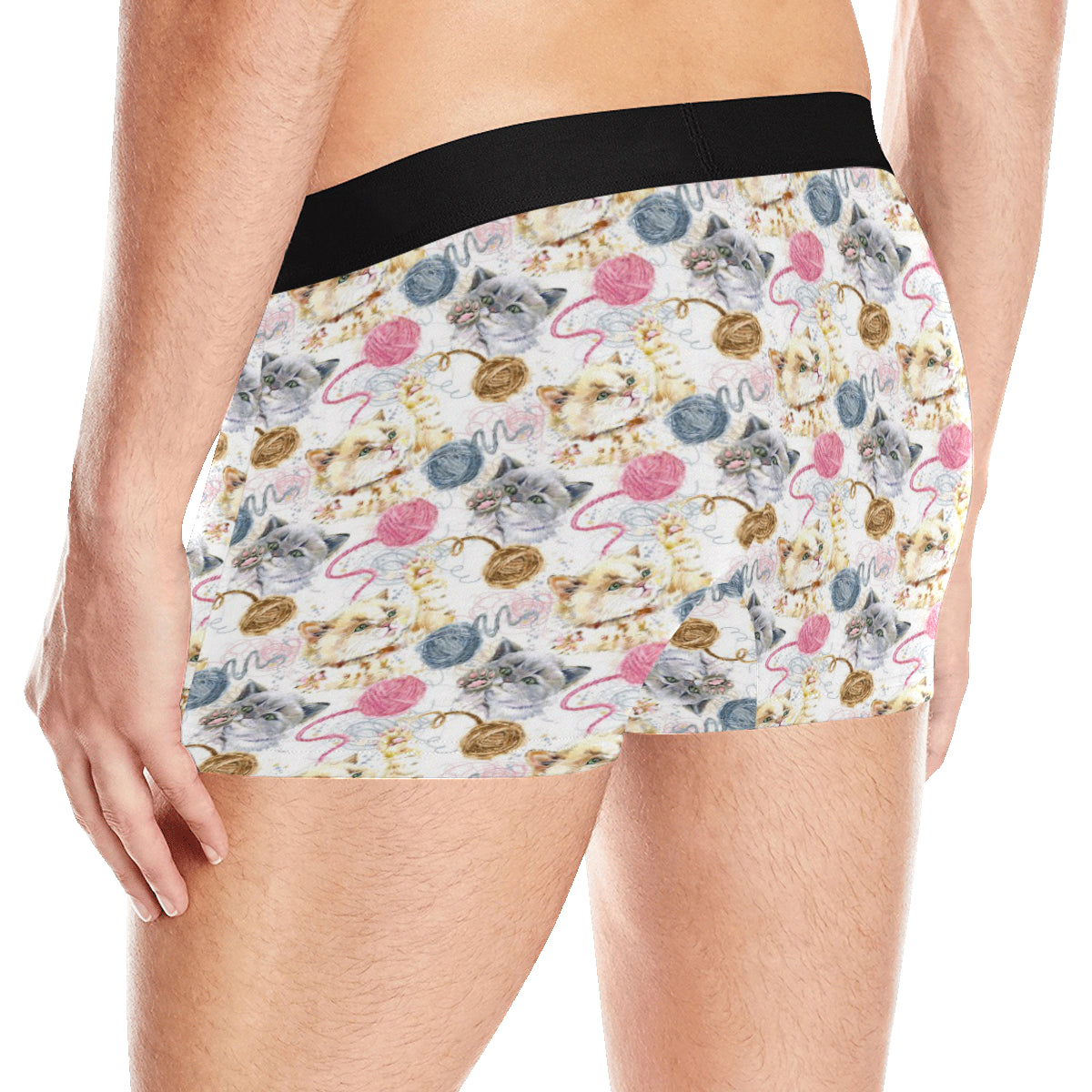Cat Playing Yarn Pattern Print Design 07 Men's Boxer Briefs