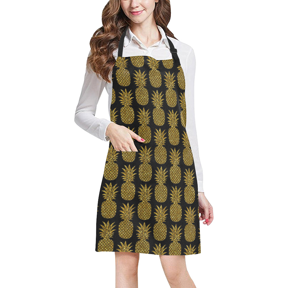 Gold Pineapple Pattern Print Design PP011 Apron with Pocket
