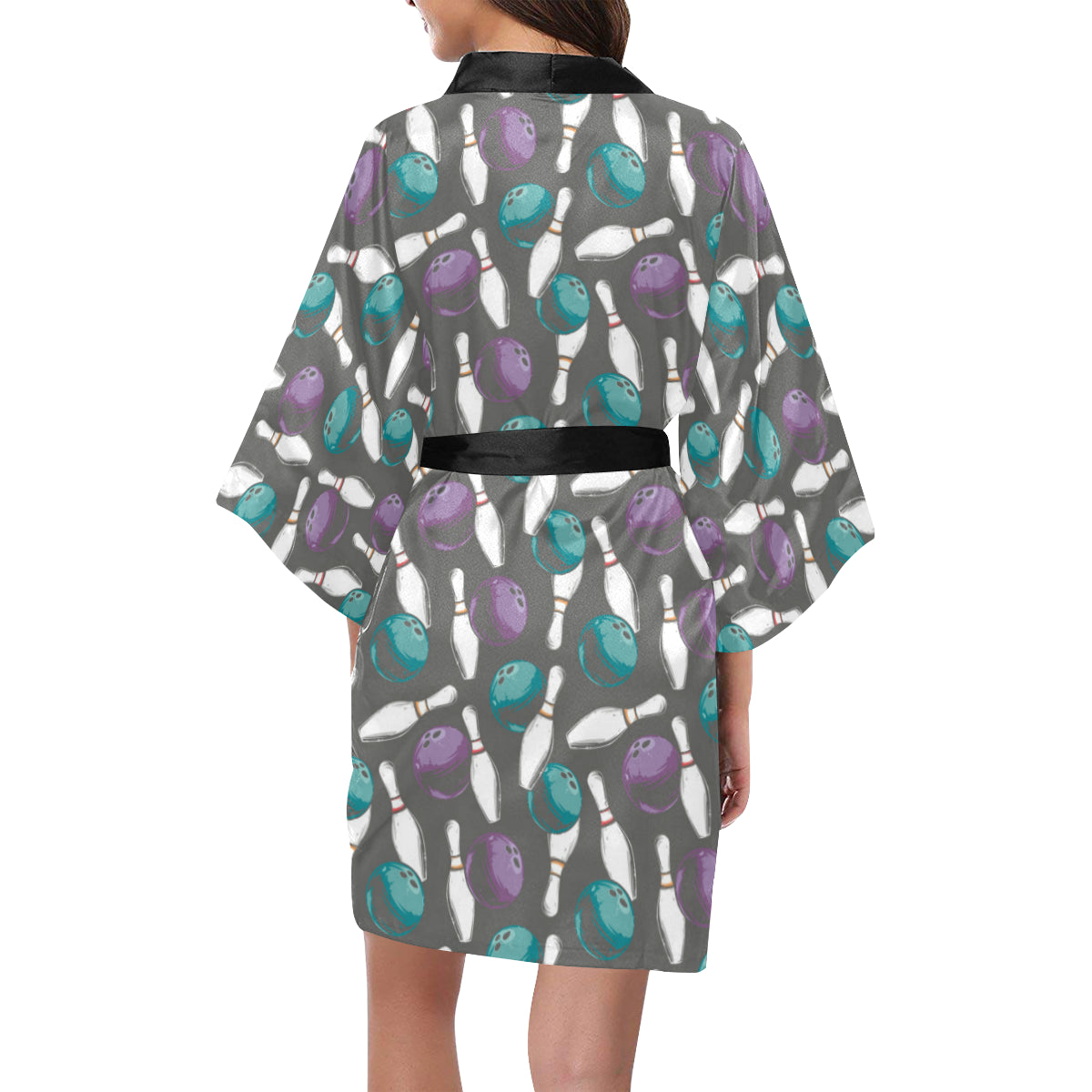 Bowling Pattern Print Design 03 Women's Short Kimono
