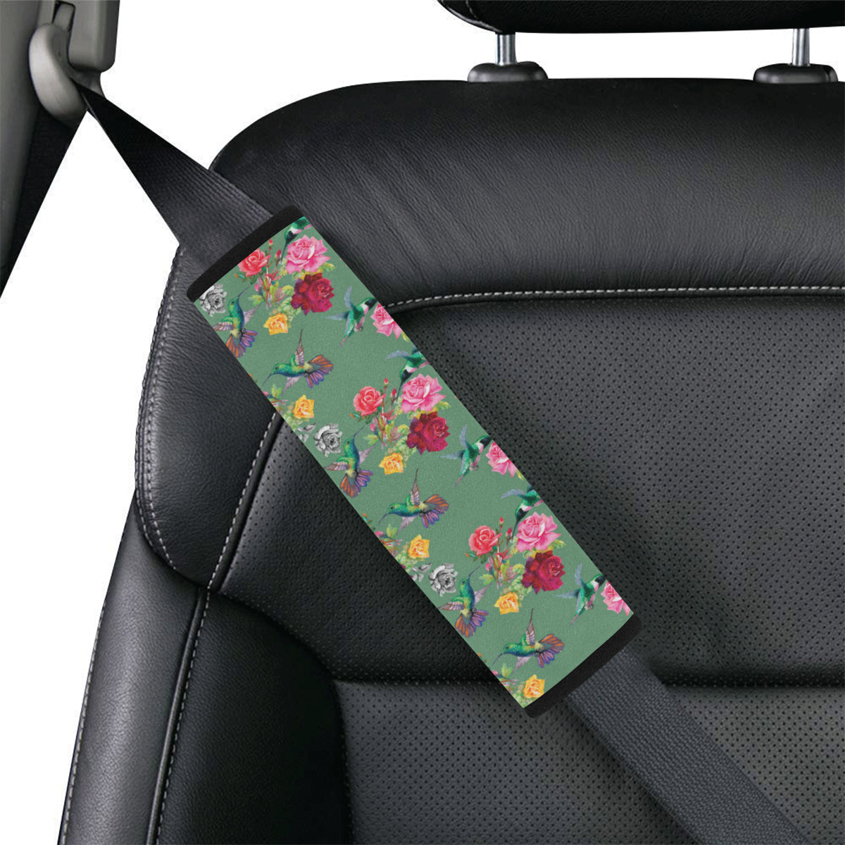 Hummingbird with Rose Themed Print Car Seat Belt Cover