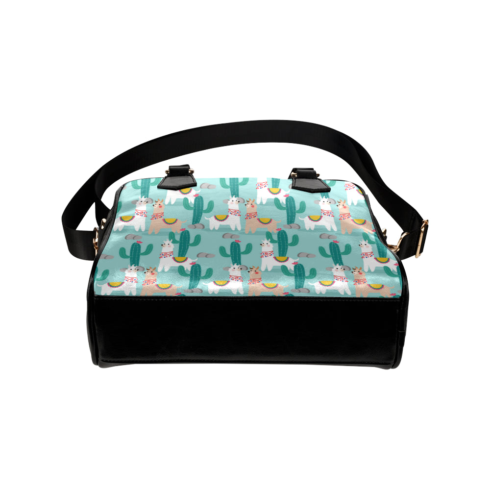 Llama Cactus Pattern Print Design 08 Shoulder Handbag