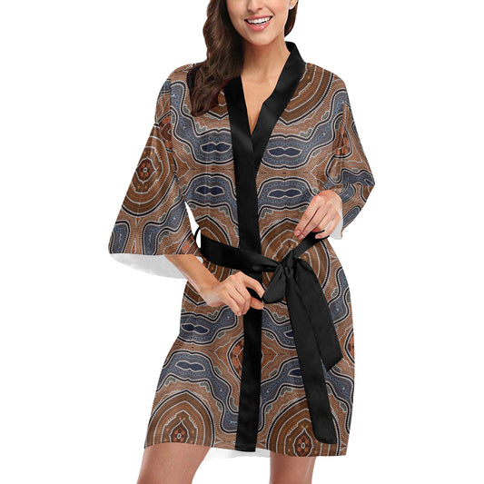 Aboriginal Pattern Print Design 01 Women's Short Kimono