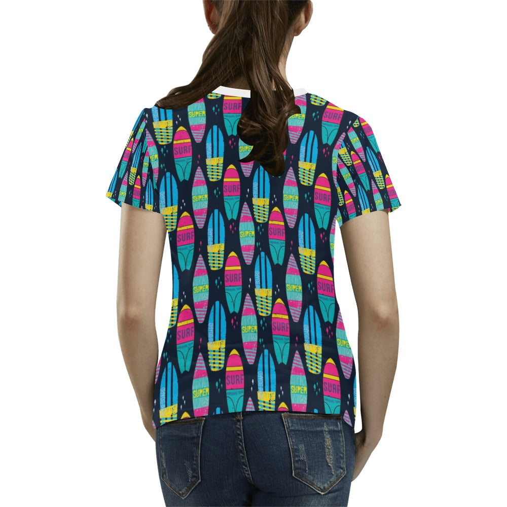 Surfboard Colorful Print Design LKS302 Women's T-shirt