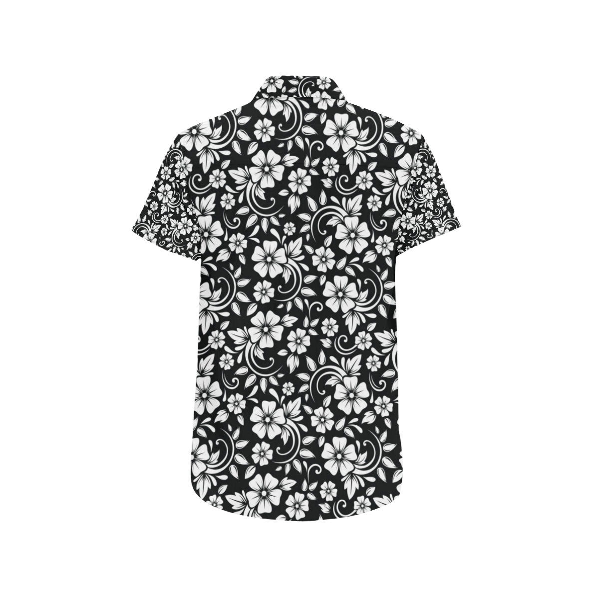Floral Black White Themed Print Men's Short Sleeve Button Up Shirt