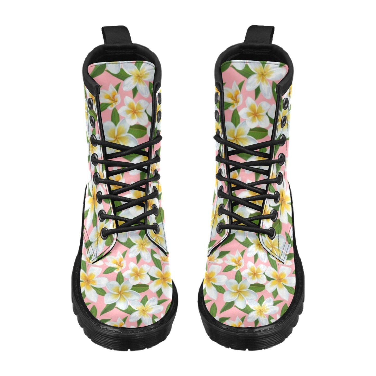 White Plumeria Pattern Print Design PM011 Women's Boots