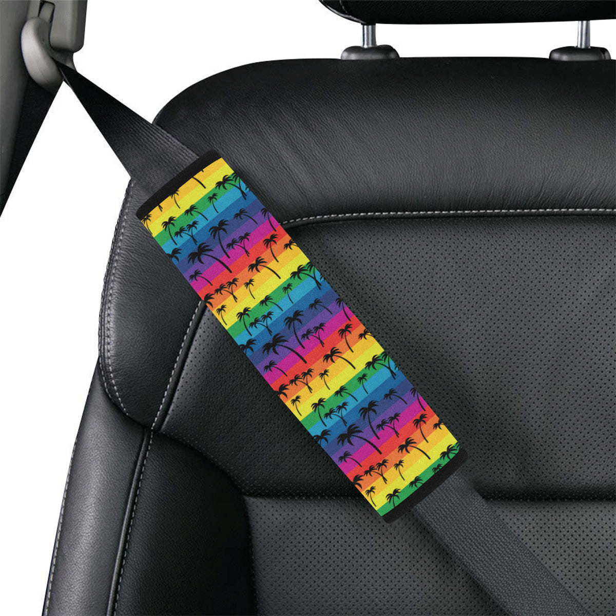 Palm Tree Rainbow Themed Print Car Seat Belt Cover